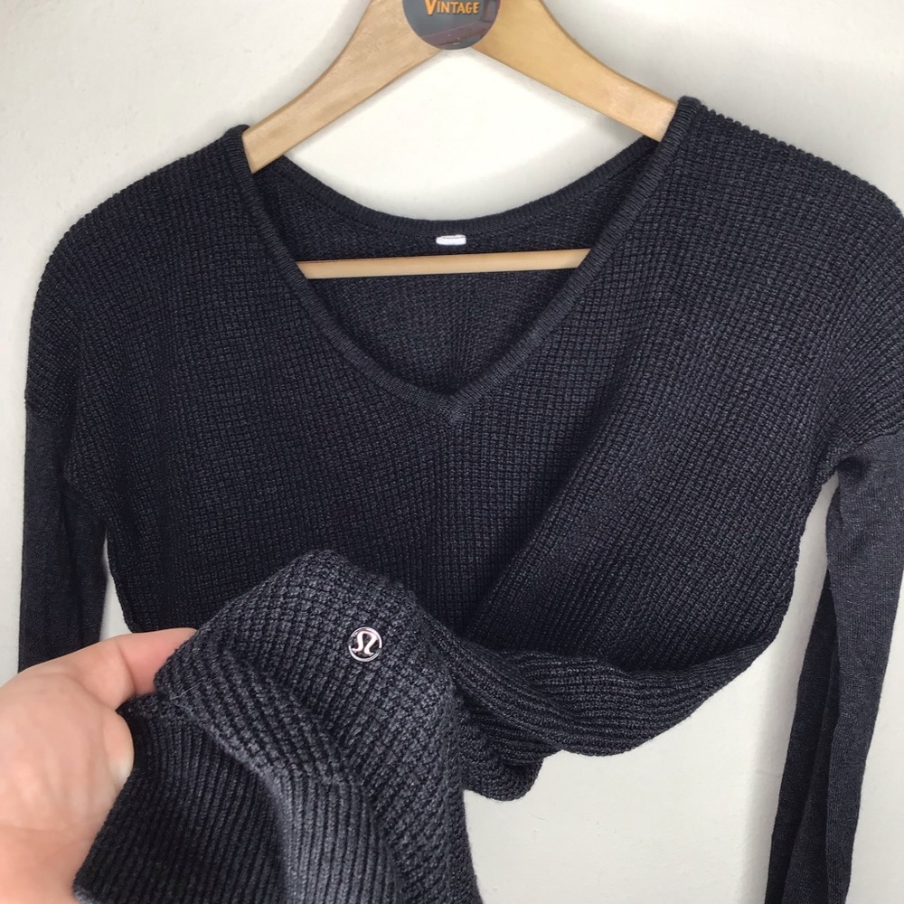 lululemon athletica Black Waffle-Knit Long Sleeve V-Neck Top